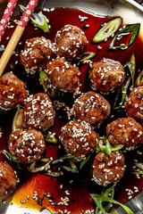 Vietnamese meatball with sweet soya sauce and sesam seeds - 646242571