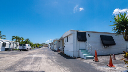 Hallandale Beach, Florida, USA - Street view of a typical Manufactured home community in South Florida.