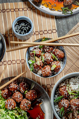 Vietnamese meatball with sweet soya sauce and sesam seeds - 646242594