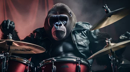 Gardinen Funny monkey drumming © Microtech