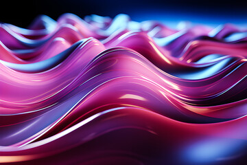 Geometric stripes similar to waves. Abstract   blue and pink glowing crossing lines pattern. 3d illustration,  generate AI