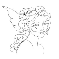 Beauty face woman one line style drawing. Portrait young woman line art. Vector - 646243158