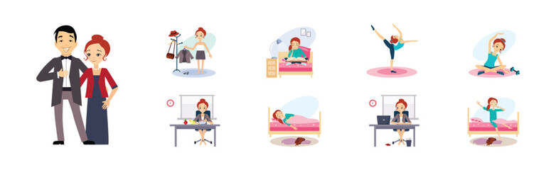 Woman Day Routine and Different Activity Vector Set