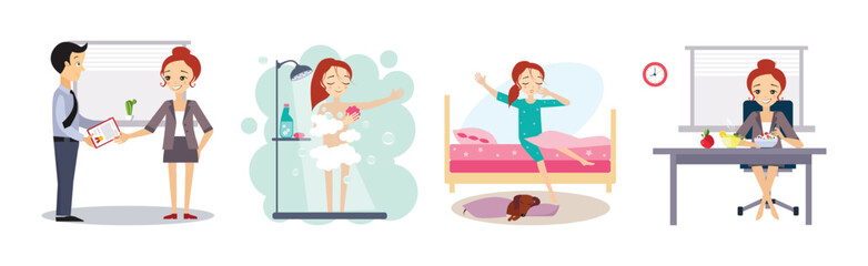 Woman Day Routine and Different Activity Vector Set
