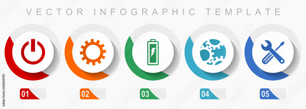 Poster industry icon set, miscellaneous icons such as power, cogwheel, battery and tools, flat design vecto