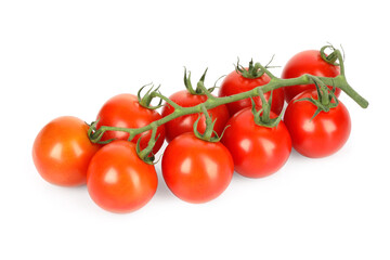 Branch of red ripe cherry tomatoes isolated on white