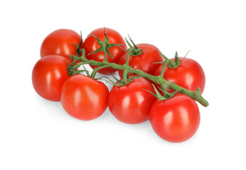 Branch of red ripe cherry tomatoes isolated on white