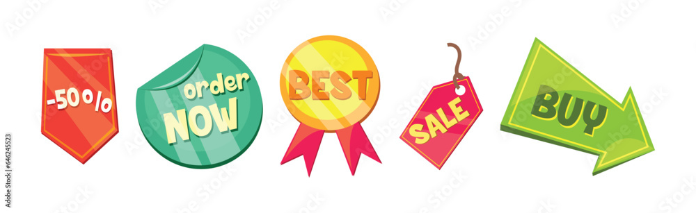 Wall mural Shopping Icon with Sale and Discount Bright Sign Vector Set