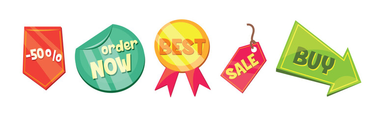 Shopping Icon with Sale and Discount Bright Sign Vector Set
