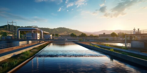 Industrial wastewater treatment plant purifying water before it is discharged.