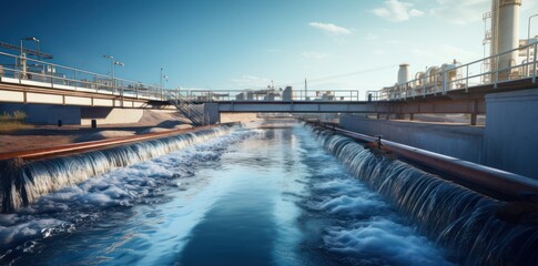 Industrial wastewater treatment plant purifying water before it is discharged.