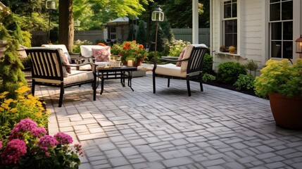 Patio adorned with Brussel Block-style Pavers - obrazy, fototapety, plakaty
