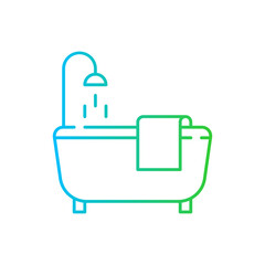 Bathub hotel icon with blue and green gradient outline. bathroom, design, shower, bathtub, bath, white, water. Vector illustration