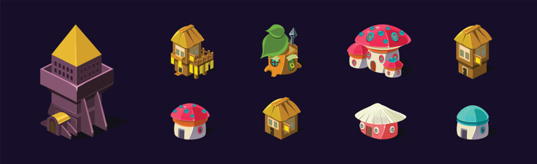 Fantasy Isometric Buildings and Fairy House Vector Set