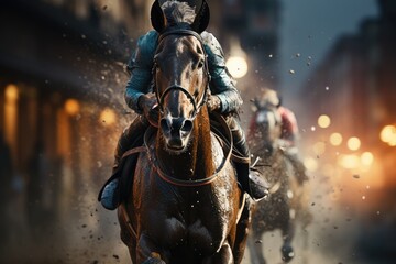 Fototapeta premium galloping race horses in racing competition