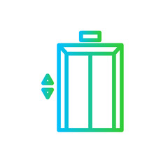 Elevator hotel icon with blue and green gradient outline style. elevator, symbol, sign, up, down, building, lift. Vector Illustration