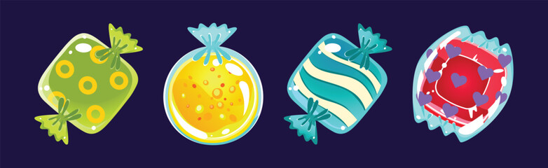 Colorful Glossy Sweets and Candy of Various Shape Vector Set