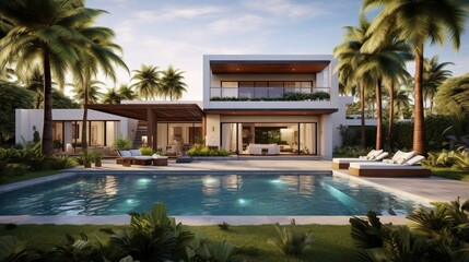 Obraz na płótnie Canvas Sophisticated Fresh Villa with a Beautiful Backyard