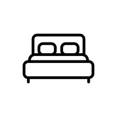 Double bed hotel icon with black outline style. bed, double, symbol, sign, bedroom, furniture, room. Vector Illustration