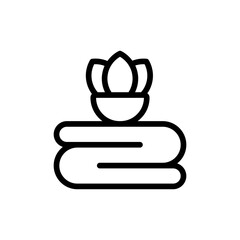 Towel hotel icon with black outline style. towel, line, sign, hygiene, outline, symbol, clean. Vector Illustration