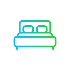 Double bed hotel icon with blue and green gradient outline style. bed, double, symbol, sign, bedroom, furniture, room. Vector Illustration