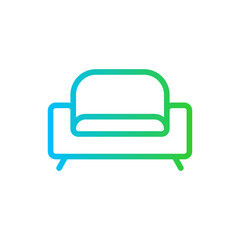 Sofa hotel icon with blue and green gradient outline style. sofa, furniture, home, room, couch, interior, living. Vector Illustration