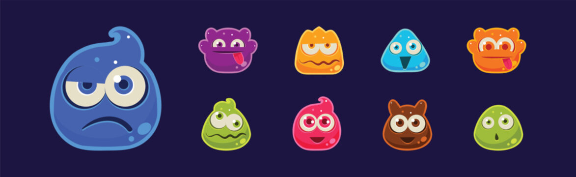 Funny Jelly Characters Emotion with Muzzle Vector Set