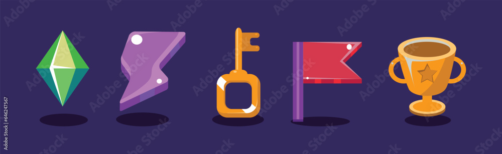 Poster game icon and glossy ui design element vector set