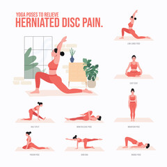 Yoga poses For Relieve Herniated Disc Pain. Young woman practicing Yoga pose. Woman workout fitness, aerobic and exercises.