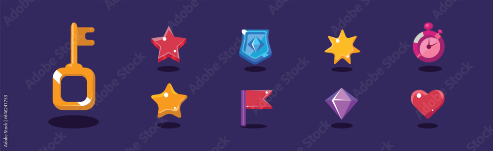 Poster game icon and glossy ui design element vector set
