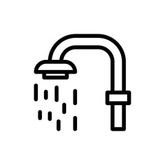 Shower hotel icon with black outline style. shower, water, bathroom, sign, symbol, bath, clean. Vector Illustration