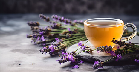 cup of tea with lavender - obrazy, fototapety, plakaty