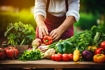 Anonymous culinary expert gathering fresh vegetables from a farm.
