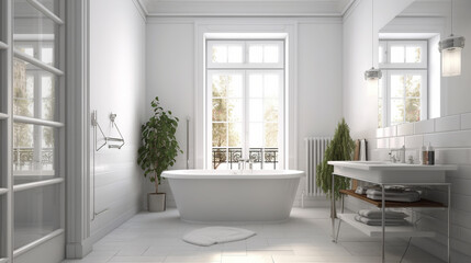 白い内装のバスルーム　インテリアイメージ