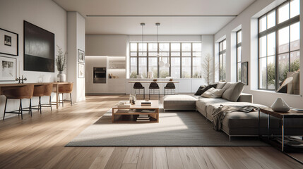 Fototapeta premium 白い内装のリビングルーム インテリアイメージ