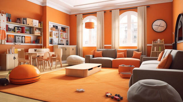 オレンジ色の子供部屋　インテリアイメージ