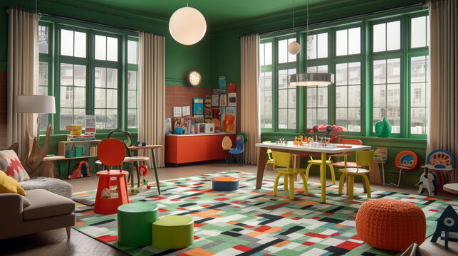 緑色の内装の子供部屋　インテリアイメージ