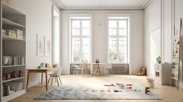 白い内装の子供部屋　インテリアイメージ