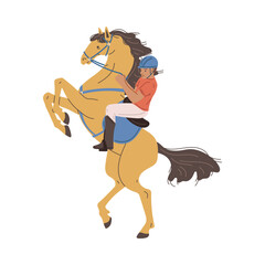 Kid boy in helmet on horseback flat style, vector illustration