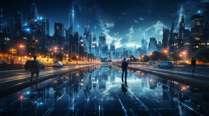 Fototapeta na wymiar Data in the Sky: A Mesmerizing City of the Future. Generated AI
