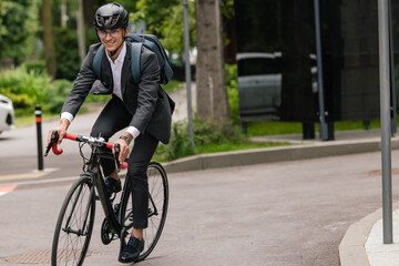 Manager commuting to the office by bike