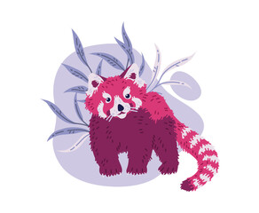 Cute red panda, hand drawn flat vector illustration isolated on white background.