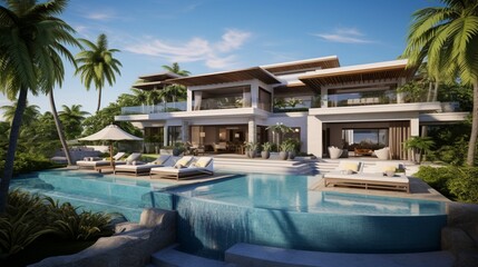 Obraz premium Exclusive Private Villa with a Lavish Swimming Pool - Luxury Living in Your Own Paradise