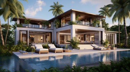 Fototapeta premium Exclusive Private Villa with a Lavish Swimming Pool - Luxury Living in Your Own Paradise