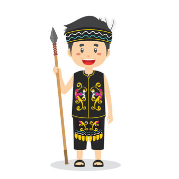 Dayak People Characters Preparing to Hunt