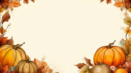 Watercolor drawing of thanksgiving day invitation or card with free space.