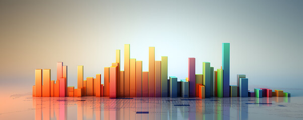Banner with different colorful bar charts. Financial development, banking