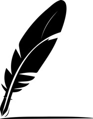 Clear-cut monochrome drawing illustrating a bird feather writing pen symbol