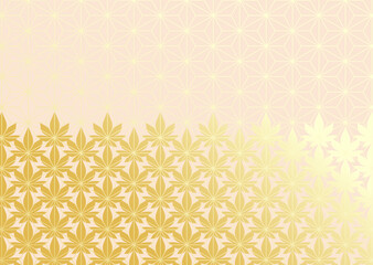 紅葉と麻の葉柄を組み合わせた模様のベクターイラスト