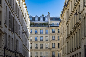 Fototapeta na wymiar Paris, beautiful building rue du Rocher, in the 8e arrondissement, a luxury district 